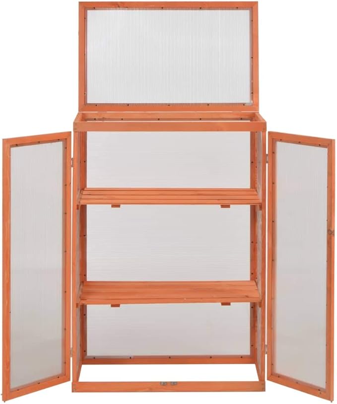 Wooden Portable Greenhouse with 2 Shelves and 2 Doors, Garden Mini Greenhouse Cabinet for Outdoor Indoor Use 29.5"x18.5"x42.9"