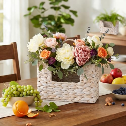 Set of 2 Magazine Holder Wall Basket Water Hyacinth Woven Mail Organizer, Wicker Wall Hanging Baskets for Magazines, Letters & Storage Decorative Mail Holder, Magazine Rack, Hanging Basket, Whitewash