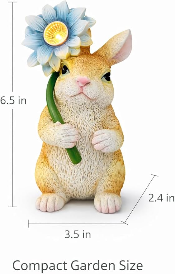 GoGnome Solar Rabbit Garden Statue with LED Flower – Hand-Painted Resin Bunny Figurine, Outdoor Solar Light Decor for Yard, Patio, Porch, Lawn (Rabbit)