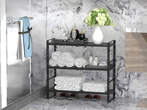Jojocross Expandable Stackable Aadjustable Shoe Rack Pantry Shelf for Kitchen Cabinets Counter Shelves Countertop Cupboard Storage Solution,Sturdy Heavy-Duty Metal Construction(1Pack/Black/Medium)