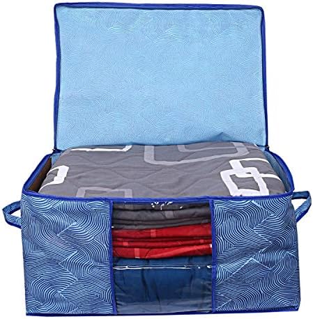 Kuber Industries Non-Woven Rectangular Laheriya Design Non Woven Underbed Blanket Cover With Transparent Window Storage Organizer Bag (Extra Large, Blue, Ctktc034507) - 2 Pieces, 47 Centimeters