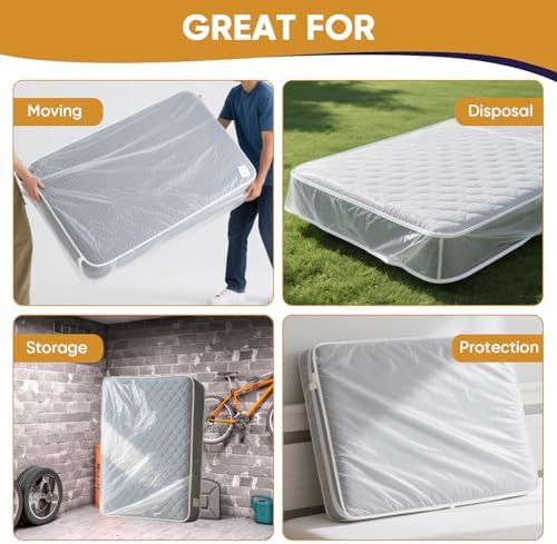 2 PK King/California King Mattress Bags for Moving Storage, Waterproof Plastic Mattress Cover & Mattress Bag for Disposal King Size