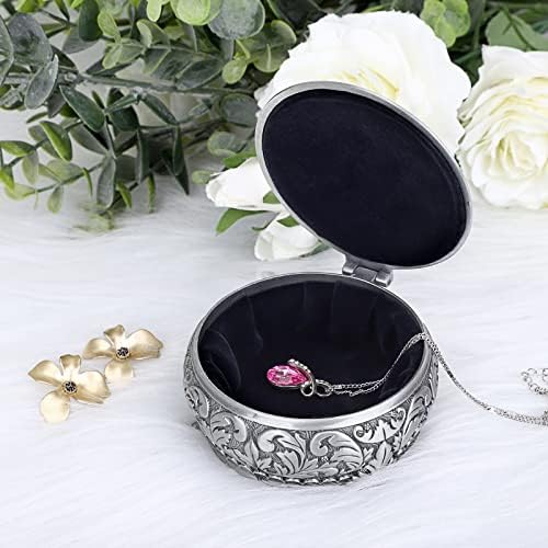 Hipiwe Metal Jewelry Box Vintage Ring Holder Small Round Trinket Organizer