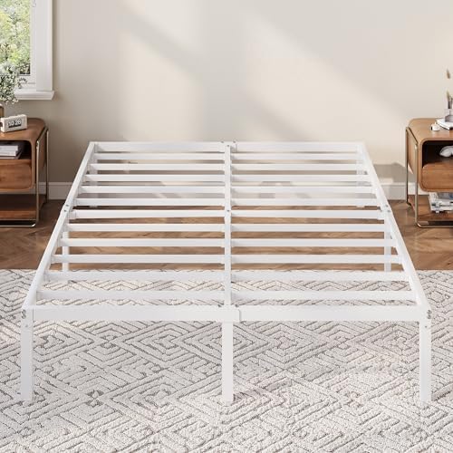 Allewie Queen Bed Frame, 12 Inch Metal Beds with Storage Space, White