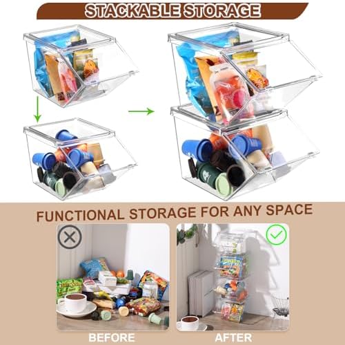 Yerliker 6 Pcs 4 Pcs Stackable Storage Bins with Lids Organizer, Clear