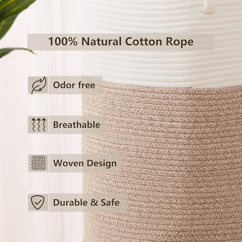 80L Extra Large Hamper Laundry Basket Tall Woven Clothes Hamper | Cotton Rope Blanket Basket in Living Room Bathroom Bedroom Brown 16"D x 22"H
