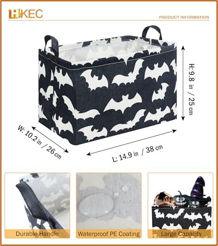 Rectangle Storage Basket with Handles,Collapsible Storage Bin,Books Box,Gift Basket(Bat)