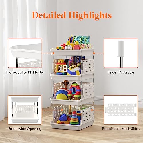 Lifewit Plastic Stackable Storage Baskets, 4 Tier Stacking Bins for Food and Clothes, Multifunctional Organizer for RV, Kitchen, Playroom, Pantry and Bathroom, 13.8"D x 11.8"W x 28.3"H, 1 Pack, White | Stacking Bins for Food, Multifunctional Organizer ...