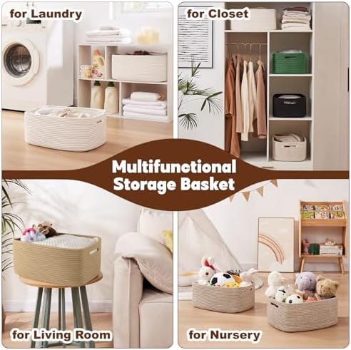 OIAHOMY Storage Basket for Shelves, Closet Cube Storage Bins Baskets for Clothes Blanket Towels, Baby Nursery, Toy Baskets Box, Woven Rope Basket, 15.75 * 11.81 * 7.09 IN, 2 Packs Grey