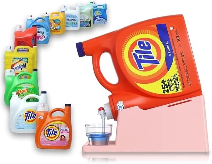 Skywin Liquid Laundry Detergent Holder Stand with Drip Tray - 1 Pack - Rose | Easy Pouring, Rubber Feet, Secure Strap, Angled Stand, Fabric Softener Dispenser for Laundry Room Organization & Storage