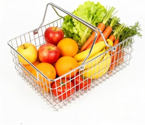 Small Picnic Baskets, Wire Baskets for Organizing with Foldable Handle - 12.6"x9.1"x5", Sturdy Stainless Steel Storage Baskets for Outdoor Picking, Picnic, Kitchen & Fridge & Cabinet Organizer(1, S)