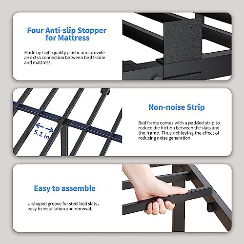 ROIL 14 Inch Metal Twin XL Bed Frame with Rounded Corner 4 Mattress Baffle