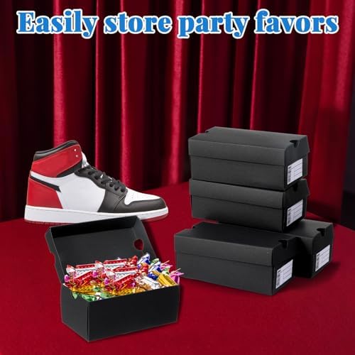 Bornerwhite 12 Sets Mini Shoe Gifts Boxes Mini Sneaker Boxes 4.7x2.5x2 Small Shoe Cases Cardboard Sports Theme Small Gift Case with Writable Label Birthday Party Favor for Candies Cookies Snacks Black