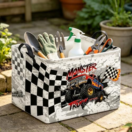 Rectangle Storage Basket with Handles,Collapsible Storage Bin,Books Box,Gift Basket(Black Race Car)