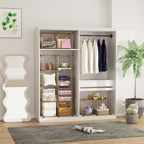 C&AHOME Wire Cube Storage, 12 - Cube Organizer Metal C Grids, Closet, Brown