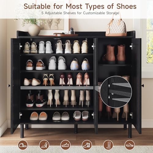 ComfyCorner Shoe Cabinet with 3 Doors, Shoe Rack for Entryway, Black