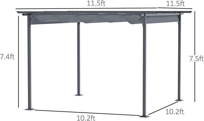 Outsunny 11.5' x 11.5' Outdoor Retractable Pergola Canopy, Metal Patio Shade Shelter for Backyard, Porch Party, Garden, Grill Gazebo, Gray