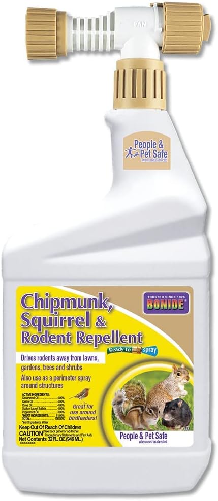 Bonide Chipmunk, Squirrel & Rodent Repellent, 32 oz Ready-to-Spray for Outdoor Use, Deter from Lawn & Garden