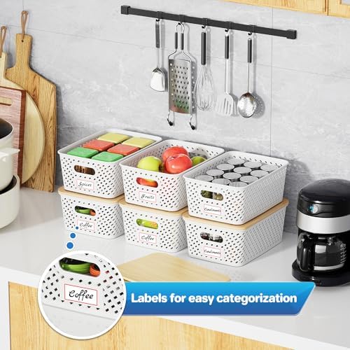 Anysig 8 Pack Plastic Storage Bins with Bamboo Lids, 5.2 QT Stackable Bins