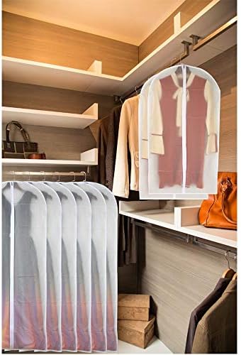 Garment Bag Clear for Long Dress 24'' x 60'' Zippered Garment Bags for Hanging Clothes White Breathable Full Zipper Dust Cover for Clothes Storage Closet Pack Of 6