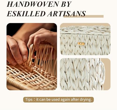 Toilet Paper Storage Basket with Lid,Toilet Paper Holder, Wicker Storage Basket with Built-in Handles for up to 6 Mega Rolls, Baskets Bathroom Accessories (Butter Milk)