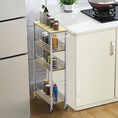 NOVIMANGO Slim Storage Cart White 4 Tier Rolling Cart with Wheels