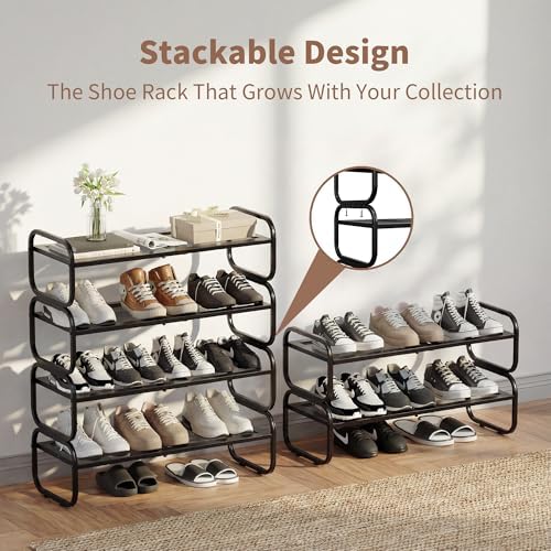 4 Tier Shoe Rack - Expandable Shoe Organizer for Closet
