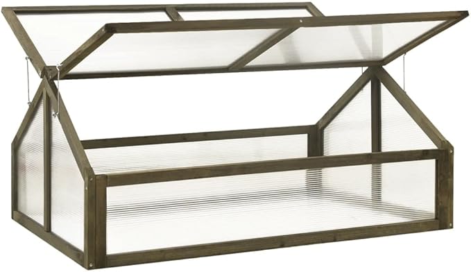 Firwood Garden Portable Wooden Greenhouse - Raised Flower Planter with 2 Roofs, Mini Greenhouse Cabinet for Outdoor Indoor Use, 44.8"x31.4"x19.6"/Gray