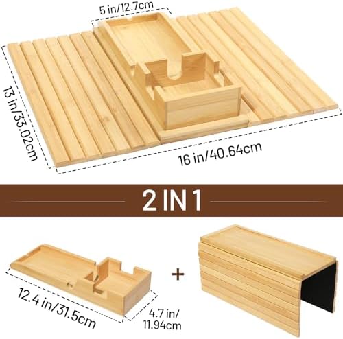 Couch Arm Tray, 2-in-1 Split Design Sofa Armrest Tray for Couch | Anti-Slip Couch Armrest Table, Foldable Couch Tray for Arm, for Dessert, Phone, Control, Cups, Natural