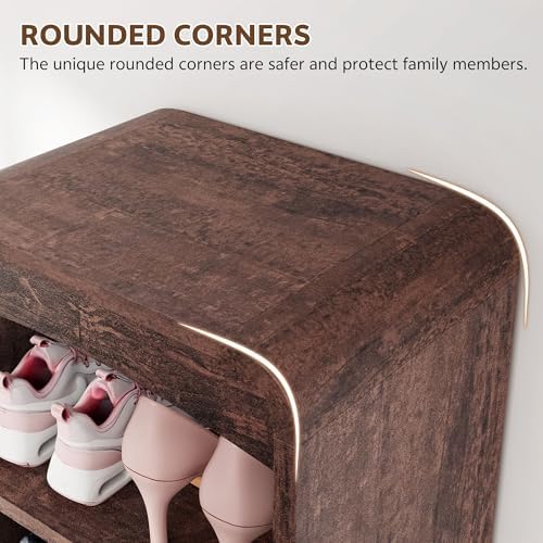 U-Shaped Shoe Cabinet Bench with Flip-Open Box & Shelf, Espresso