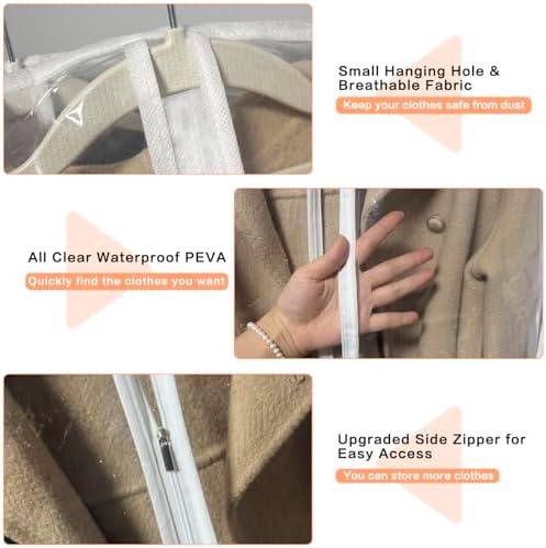 Clear Garment Bags (24'' x 48'' Set of 6) Clothes Covers for Closet Storage Closet Cover for Open Closet Hanging Clothes Travel Bag Clothes Bags with Zipper Gown Garment Bag for Long Dresses