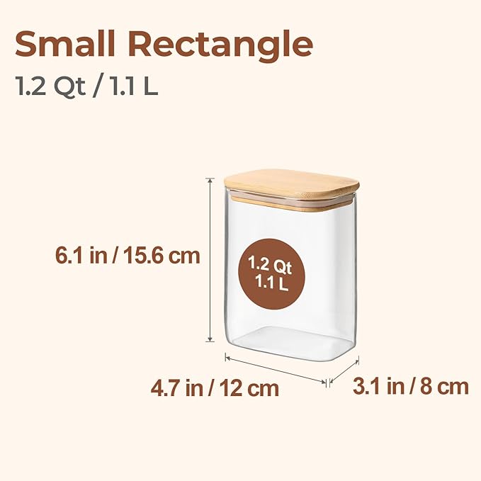ComSaf Glass Storage Containers with Lids 1.2 Qt, Set of 4 Food Storage Jar