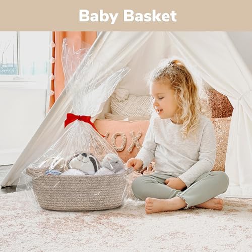 CHICVITA Small Woven Rope Gift Basket, Decorative Shelf Basket, Brown