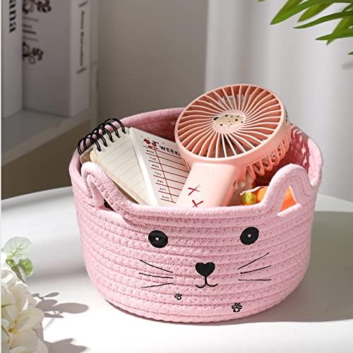 Zopeal Cat Woven Gift Basket Storage,8.3 x 4.7 Inch,Pink