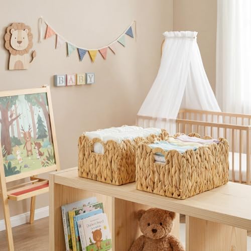 GRANNY SAYS Storage Baskets for Shelves, Wicker Basket with Scalloped Edge
