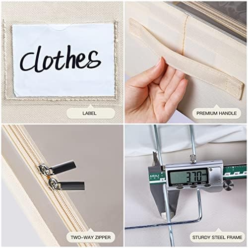 CYhom Under Bed Storage Bins Frame Storage Box Oxford Fabric Sturdy Underbed Container Foldable Stackable Large Capacity Clothes Organizer