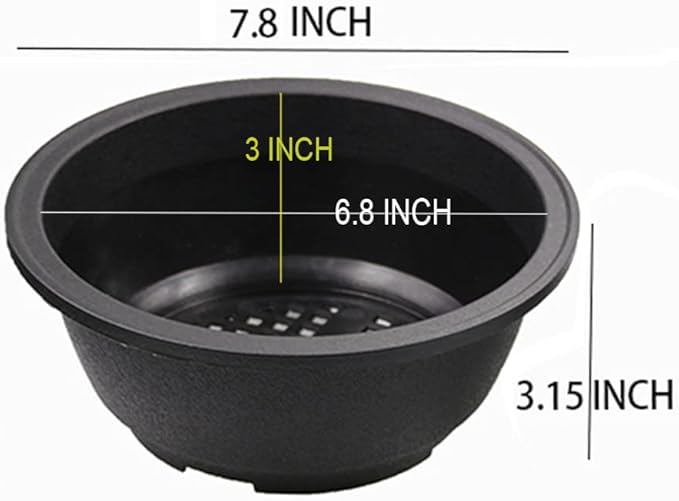 MUZHI 12 Pack Matte Finish Black Round Bonsai Bowl Planter Pot with Drainage, Plastic Garden Low Planter Pots 7.8"