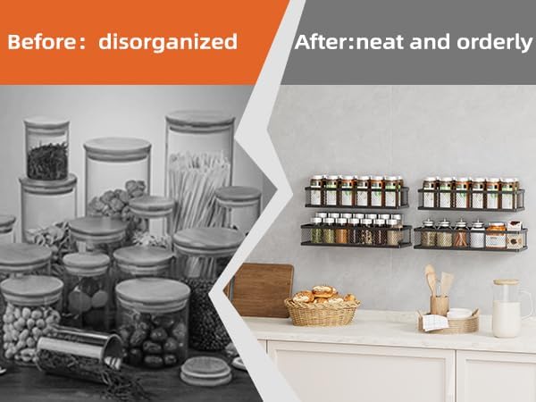 Spice Rack Wall Mount, 4 Pack Pantry Door Organizer & Hanging Storage Baskets Organizer Wall Mount, Large Capacity Metal Spice Shelf for Kitchen Cabinet, Pantry Doors, Bathroom, Shower, Home Decor