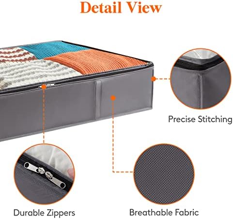Lifewit Under Bed Storage Containers 4 Pack, Large Capacity Blanket Storage Bags with Reinforced Handle, Organization and Storage for Clothes, Sheets, Towels, Bedroom, Closet, College Dorm, Grey