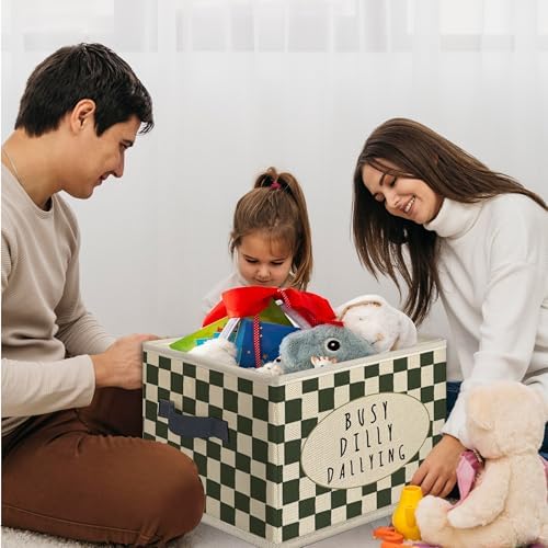 Funny Kids Playroom Foldable Storage Bins Box with Handles, Retro Neutral Checkered Collapsible Toys Books Clothes Organizer Basket for Kids Boys Girls Playroom Bedroom Bathroom