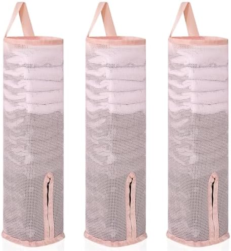 Hanging Sock Storage Bag,Wall Mount Multifunctional Bag,Sock Underwear Organizer,Hanging Closet Organizer,Saver Kitchen Storage Holder for Storing Socks Ties Plastic Bag 3PCS (Pink)
