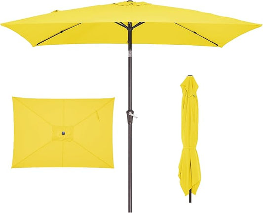 JEAREY 6.5x10 ft Rectangular Patio Umbrellas Outdoor Market Umbrella with Push Button Tilt and Crank, Rectangle Table Umbrella 6 Sturdy Ribs UV Protection for Pool Garden Backyard Deck, Yellow