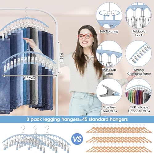 3 Pack Legging Organizer for Closet Hanging, Pants Hangers with Clips Metal