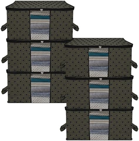 Kuber Industries (Pack of 6) Underbed Storage Bag | Golden-Dot | Large Blanket Organizer | Clothing Storage Bag | Clear Window & Handle Storage Bag | Kambal Storage Bag | Black