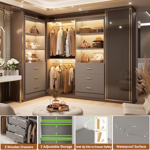 Aheaplus 23.6" Closet Drawers System, Closet System with 3 Drawers, Grey