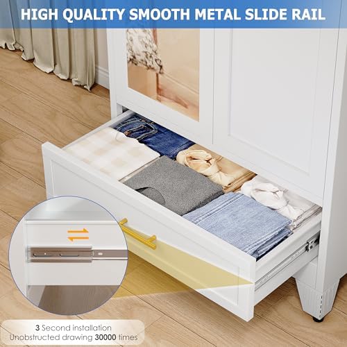 GAIOUS Steel Armoire WardrobeCloset with Mirror Door and Drawer 71" White