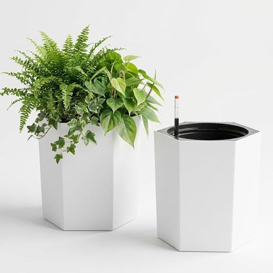 IDEALHOUSE 16" Tall Planters Set of 2, Self Watering Flower Pots, with Water Level Gauge, Drainage Hole & Wheels, Outdoor ＆ Indoor Planter Pots for Garden, Patio, Balcony