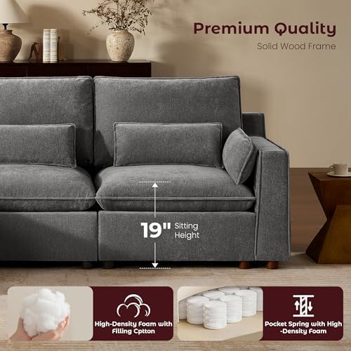 WorthFurni Modern Modular Sectional Sofa,105" V Shape Sectional Cloud Couch with Storage Ottoman,Comfty 6 Seat Sofa for Living Room,Grey Chenille