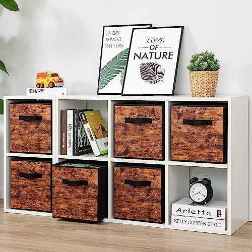 Stero Fabric Storage Cubes, 8 Pack Foldable Storage Bins with Handle, 11 InchBox for Shelves, Closet, Organizer, Rustic Brown and Black