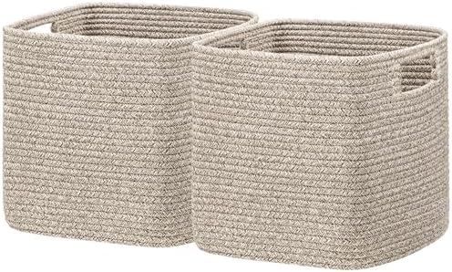 UBBCARE Storage Cubes 11 Inch, Cotton Rope Woven Baskets for Organizing, Cube Storage Bin for Baby Nursery, 2-Pack Square Toy Storage Baskets for Shleves Organizer, Closet, Kidsroom, All Browm
